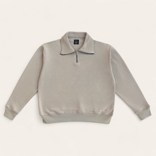 Oversized  Basic Quarter Zip - Beige